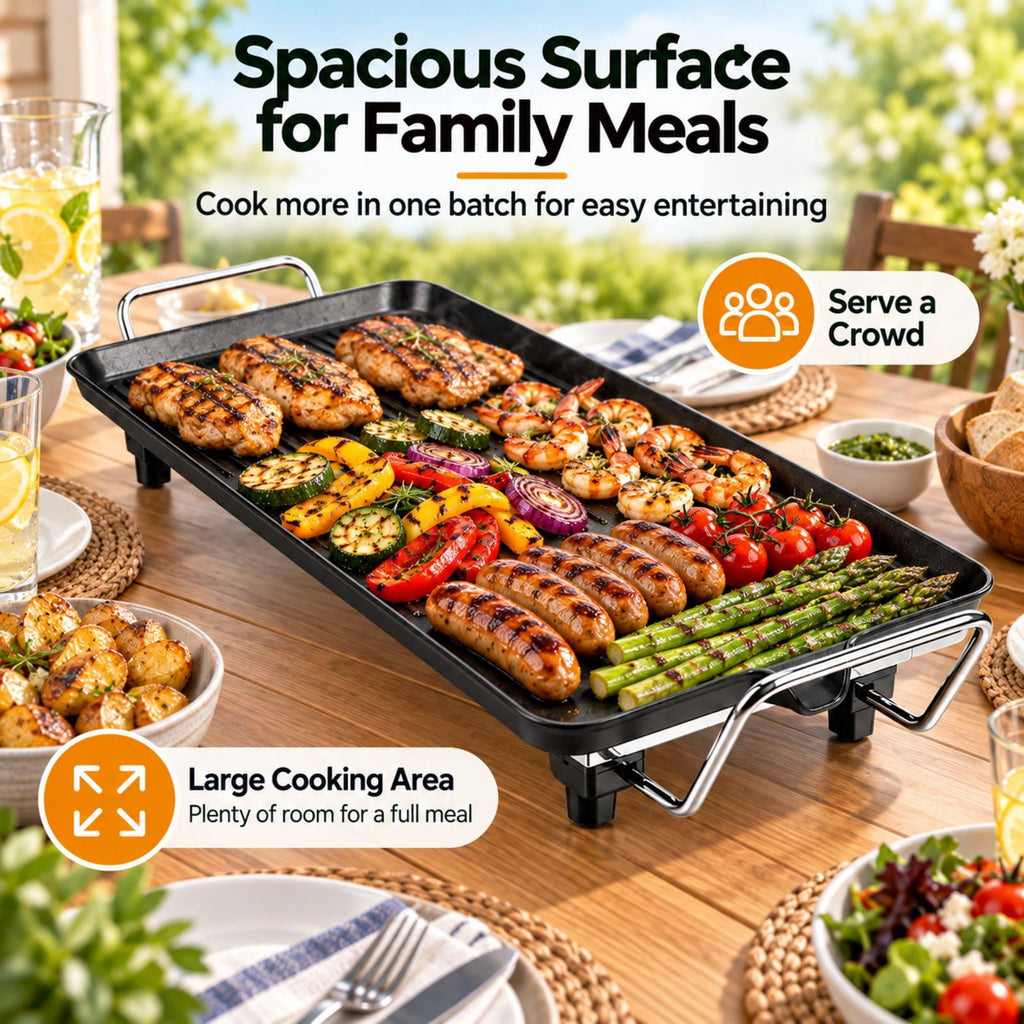 2-in-1 Tabletop Grill and Griddle with Handles