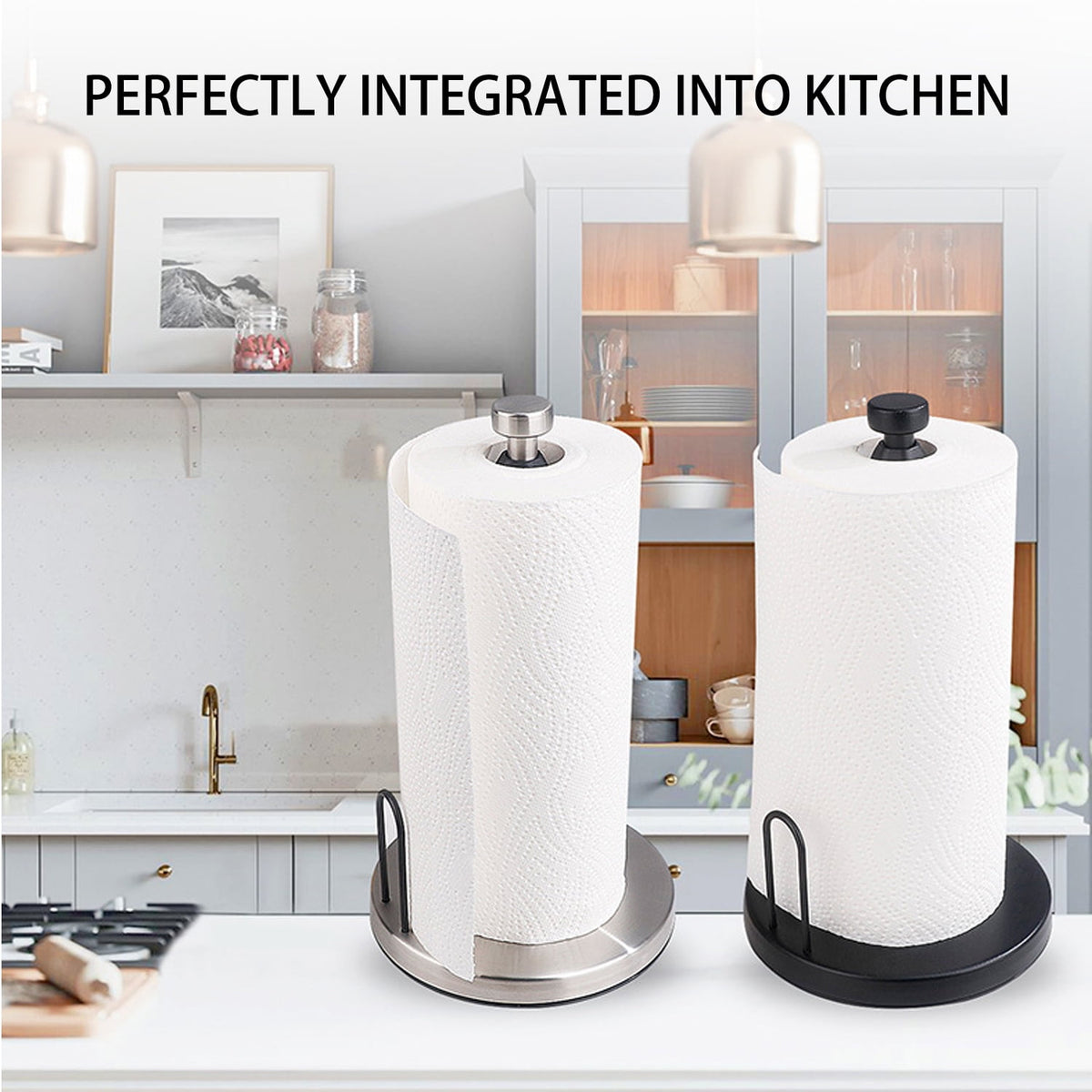 PHANCIR Metal Paper Towel Holder with Non-Slip Base, Silver