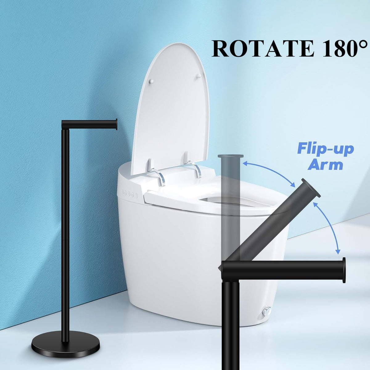 PHANCIR Freestanding Toilet Paper Holder with Storage Shelf, Black