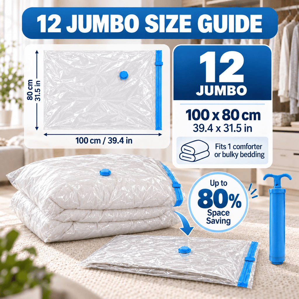 PHANCIR 12-Pack Jumbo Vacuum Storage Bags with Hand Pump