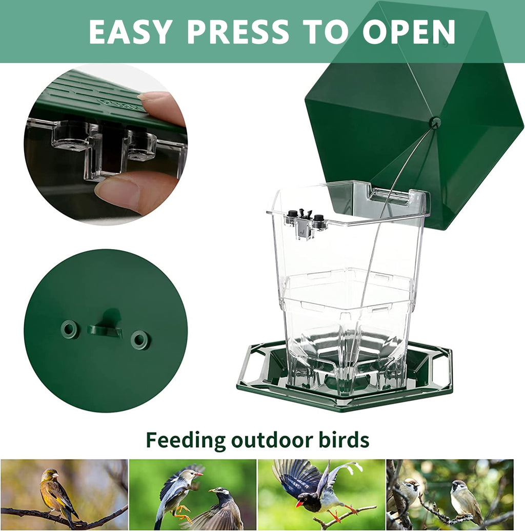 PHANCIR Heavy Duty Hanging Bird Feeder with Latch, 7.8" Tall, Green