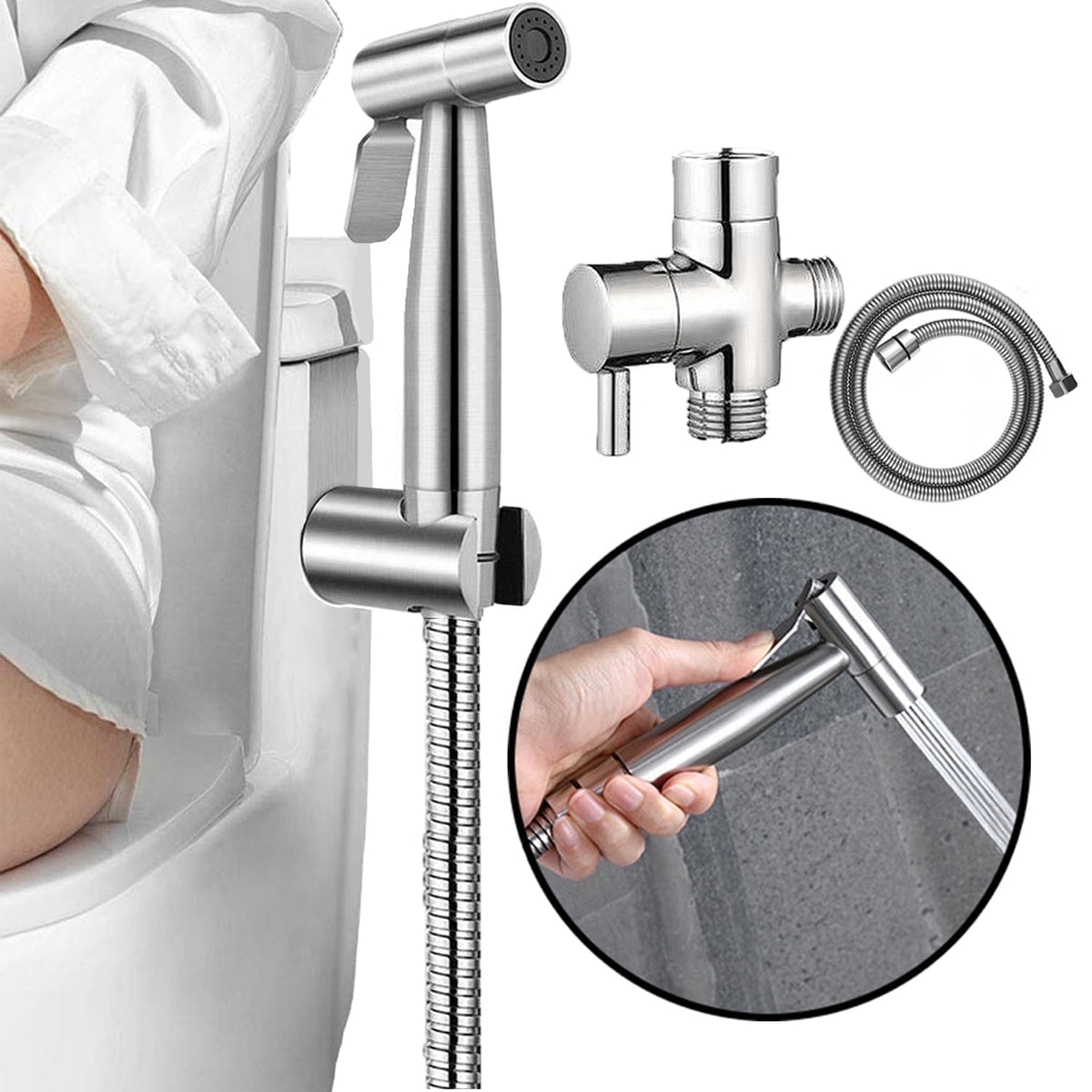 PHANCIR 2-Pack Stainless Steel Handheld Bidet Sprayer, Black