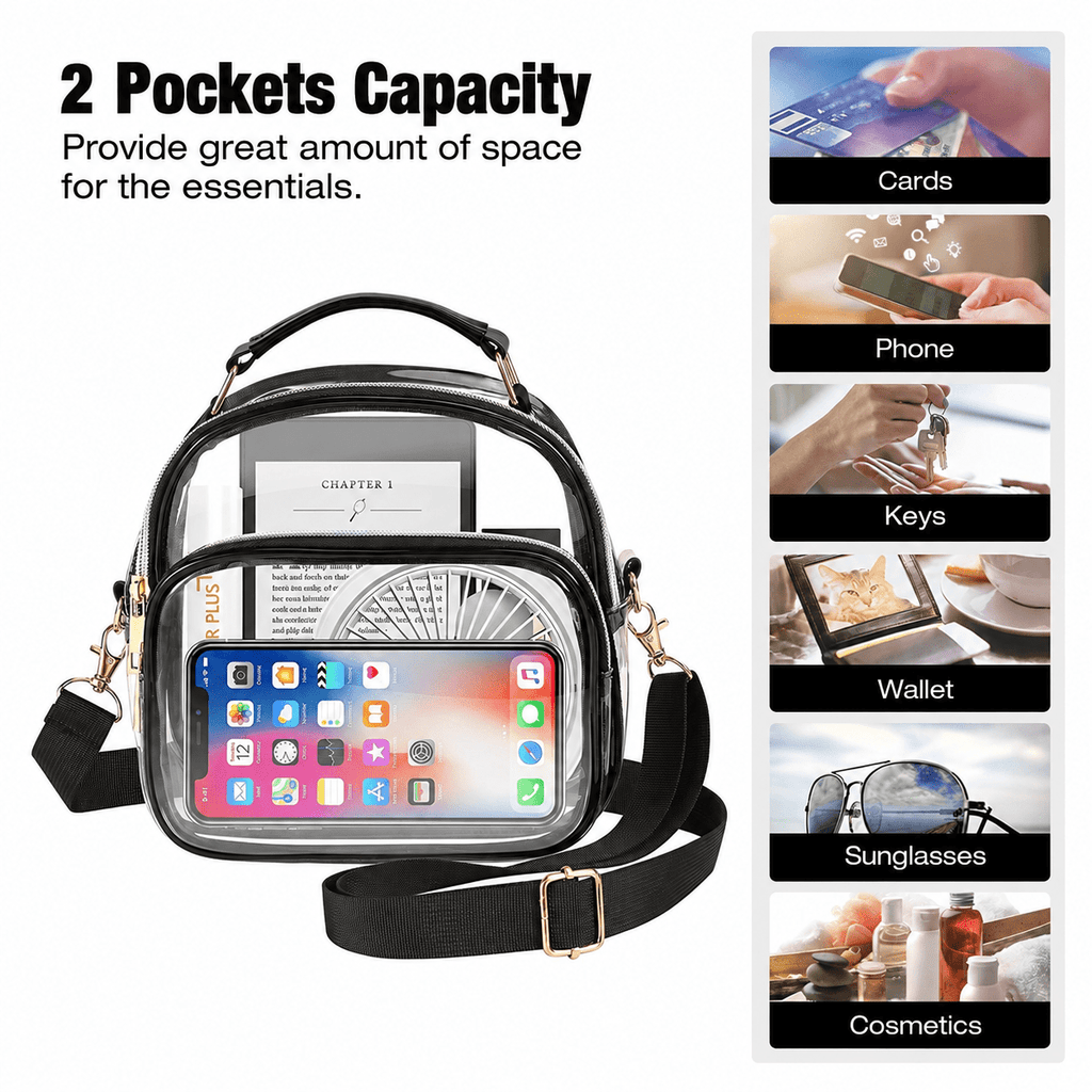 PHANCIR Clear Crossbody Stadium Bag, Black