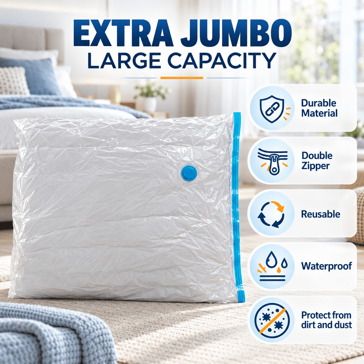 PHANCIR 12-Pack Jumbo Vacuum Storage Bags with Hand Pump