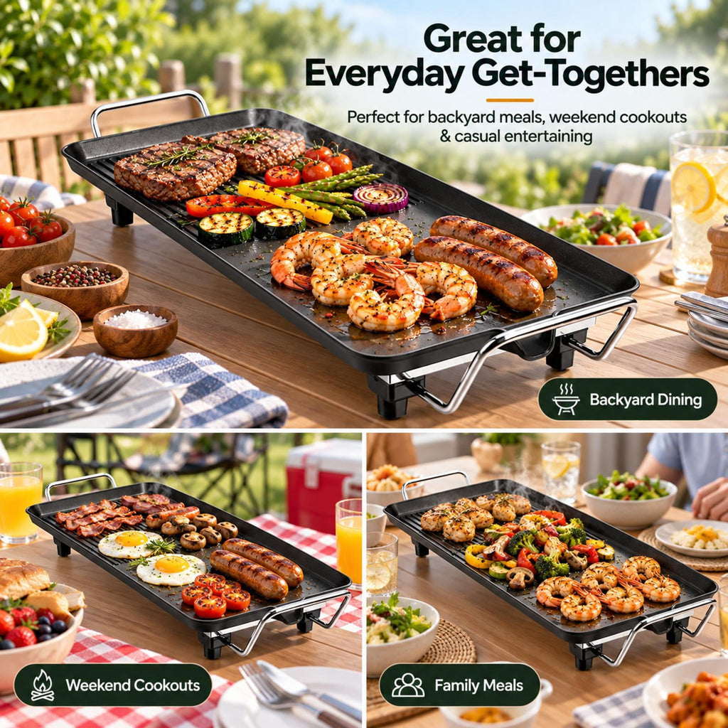 2-in-1 Tabletop Grill and Griddle with Handles