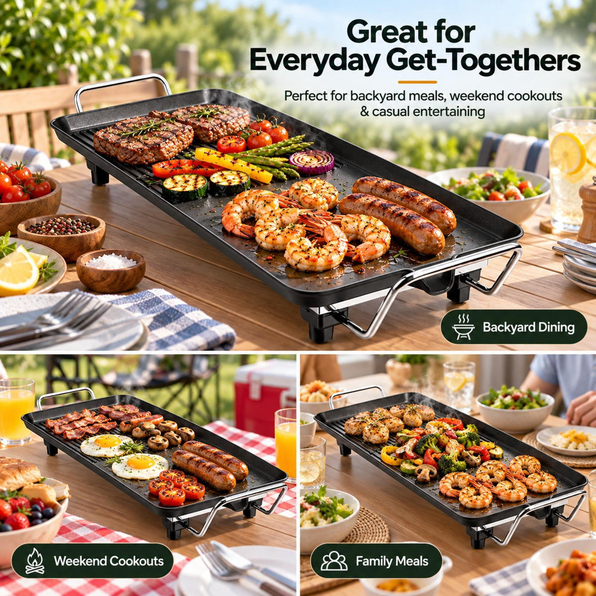 2-in-1 Tabletop Grill and Griddle with Handles