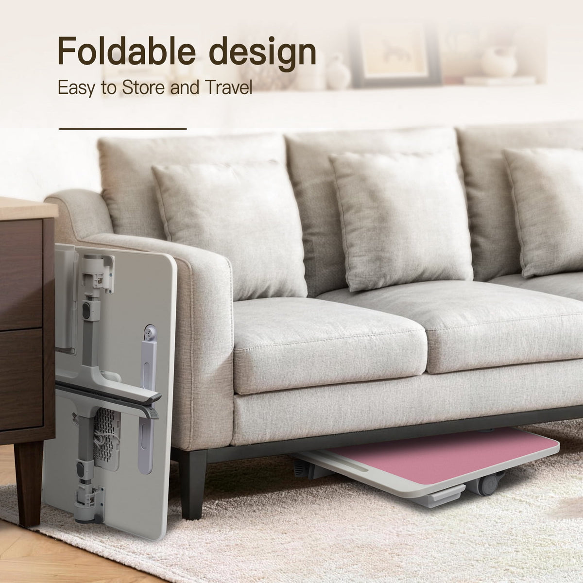 PHANCIR Folding Lap Desk with Cooling Fan and LED Light, Pink
