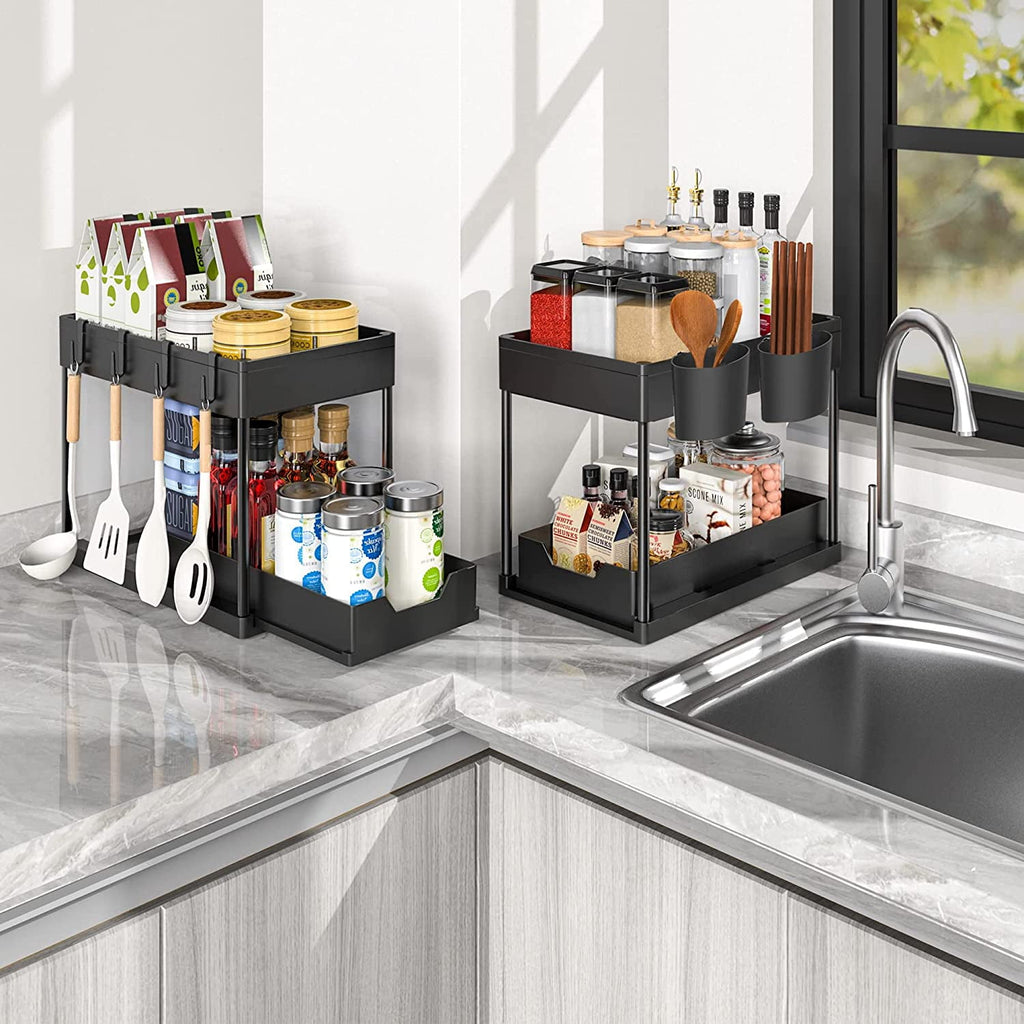 PHANCIR 2-Pack 2-Tier Sliding Under Sink Organizer