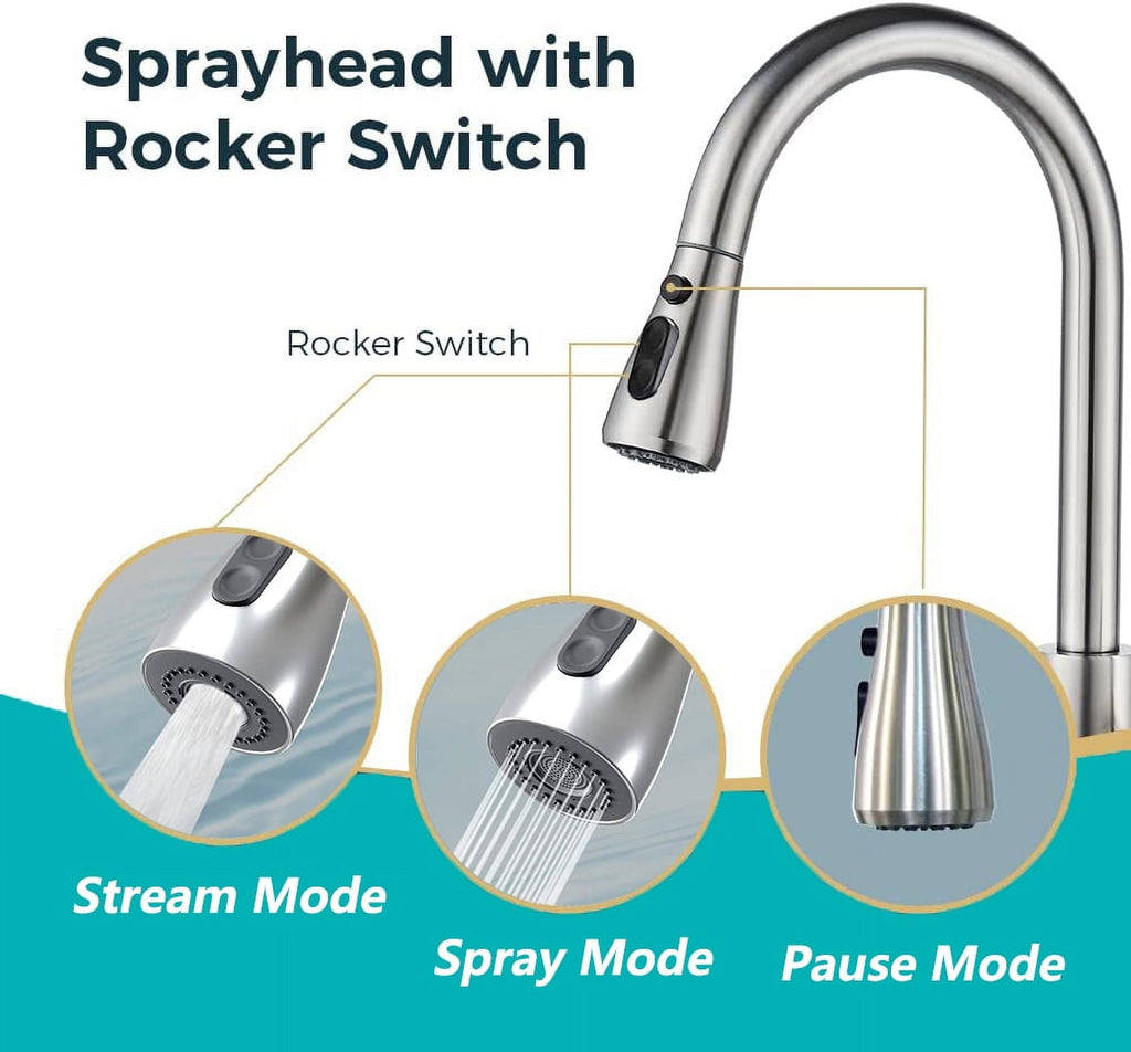 PHANCIR Kitchen Faucet with Pull Down Sprayer, High Arc Single Handle