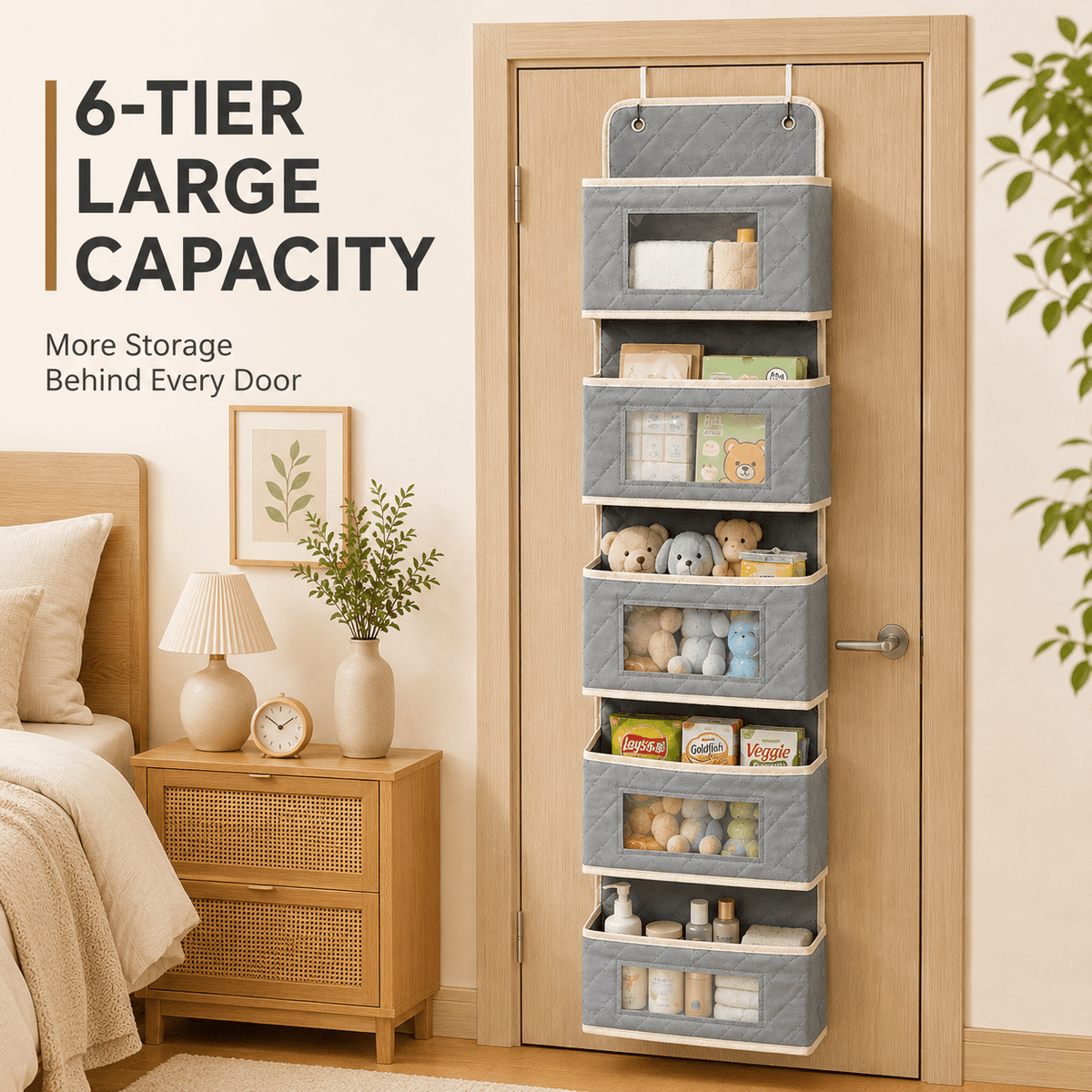 PHANCIR 6-Tier Over-the-Door Organizer, Gray