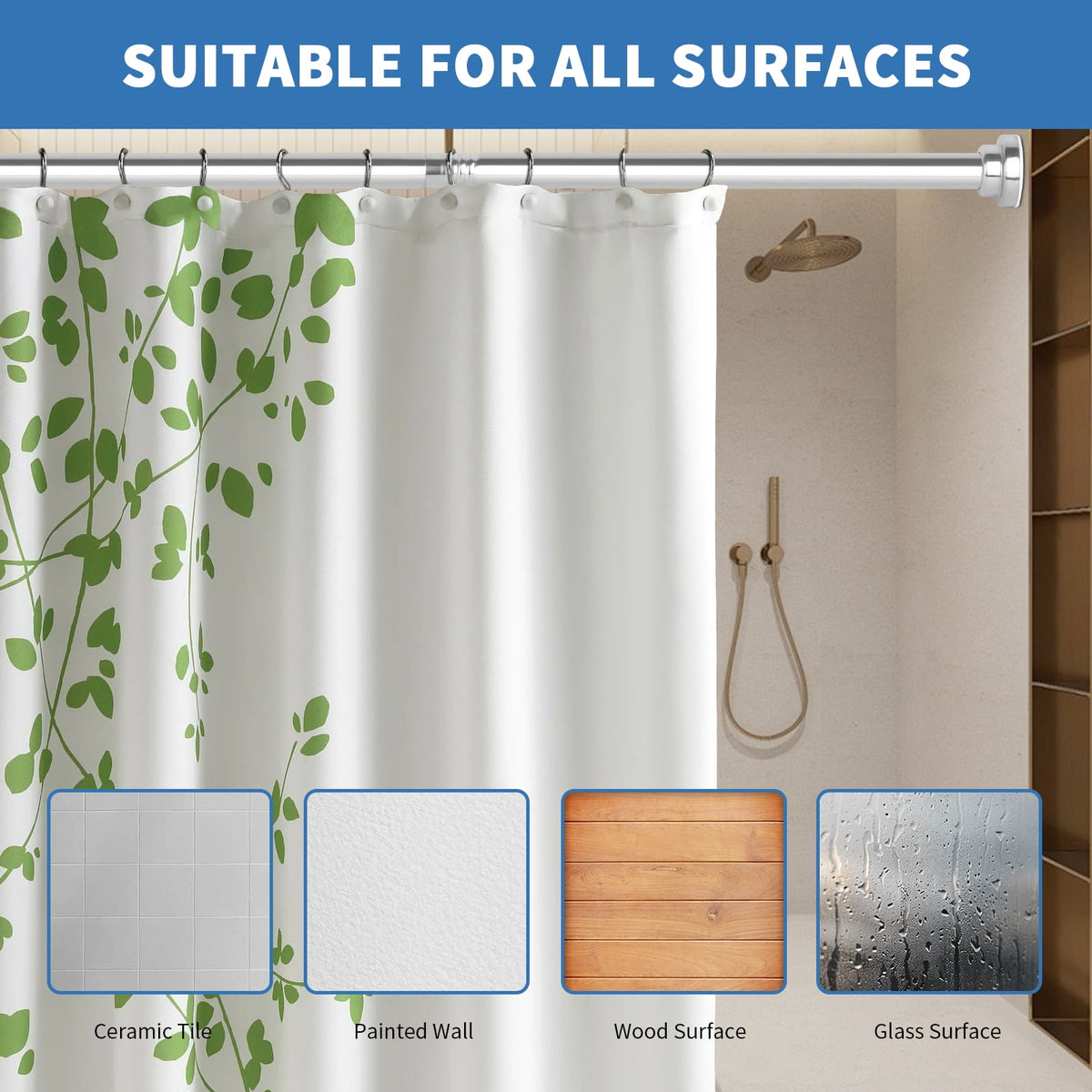 PHANCIR 31-80 Inch No-Drill Shower Curtain Rod with 2 Hooks, Silver
