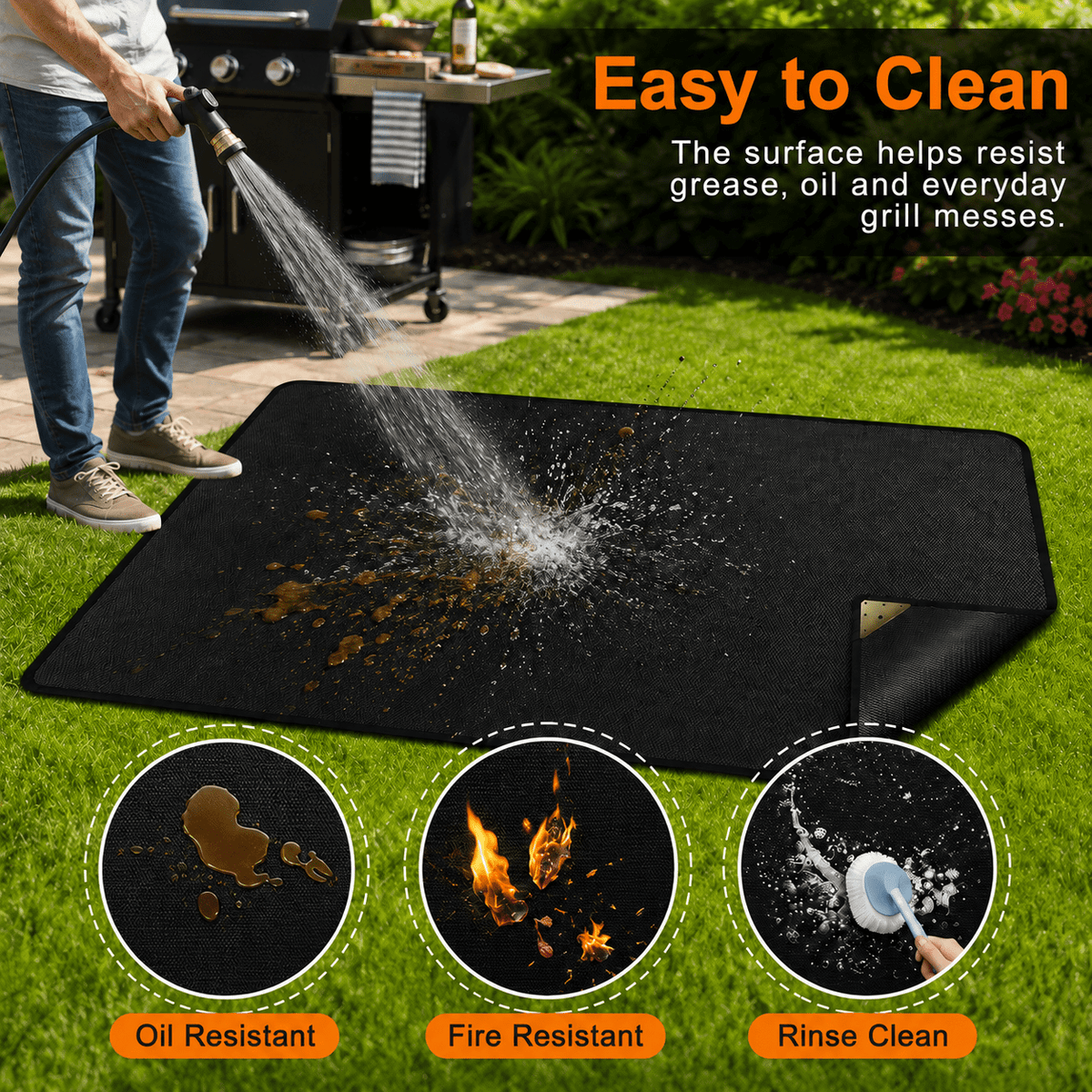 60 x 36 Inch Under Grill Mat with Weighted Corners and Storage Bag