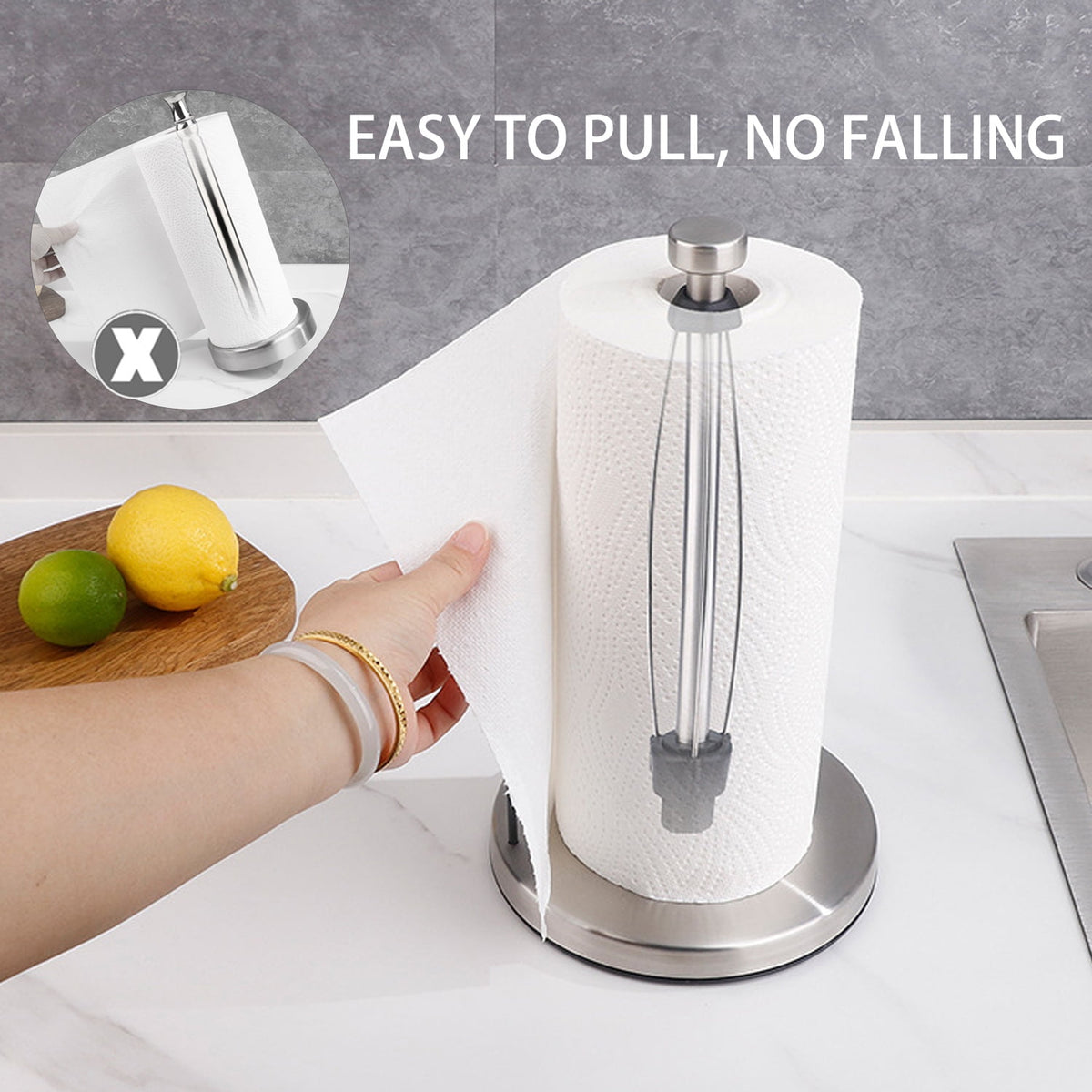 PHANCIR Metal Paper Towel Holder with Non-Slip Base, Silver