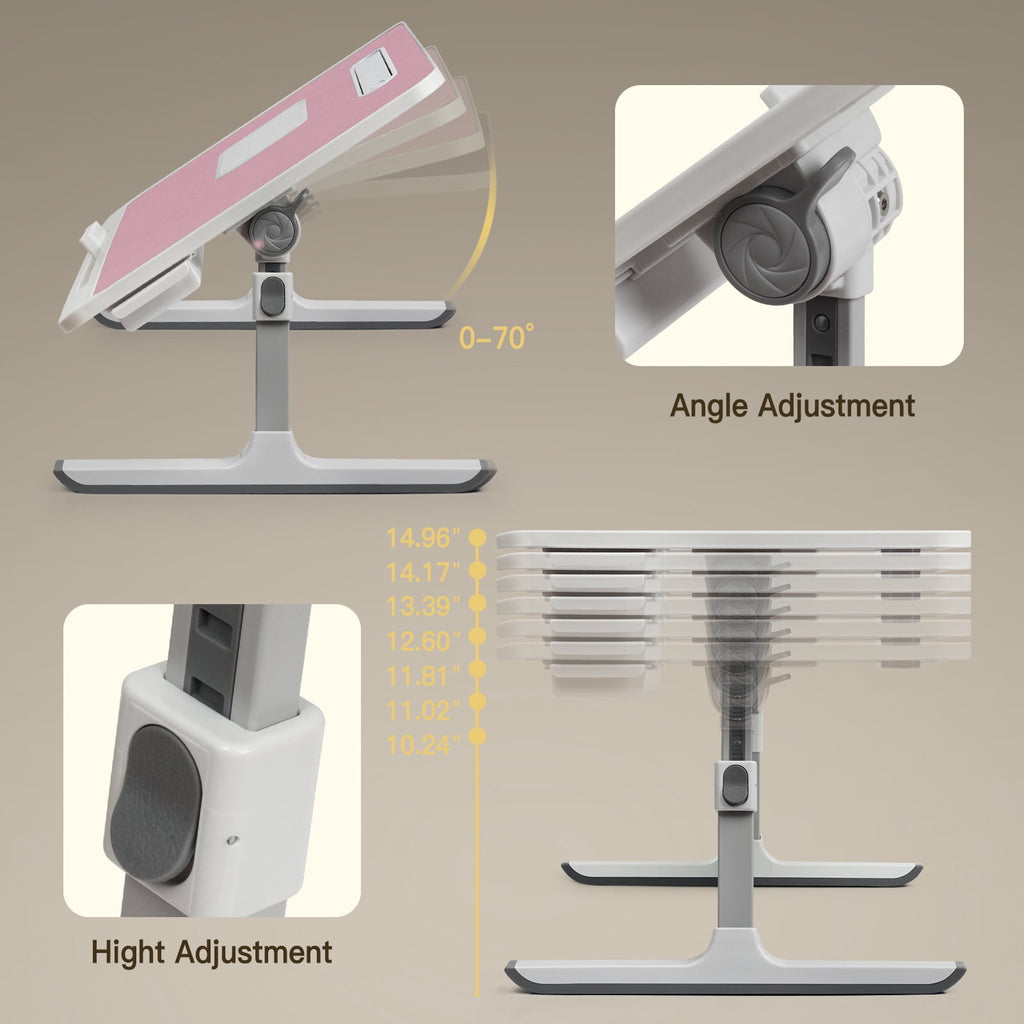 PHANCIR Folding Lap Desk with Cooling Fan and LED Light, Pink