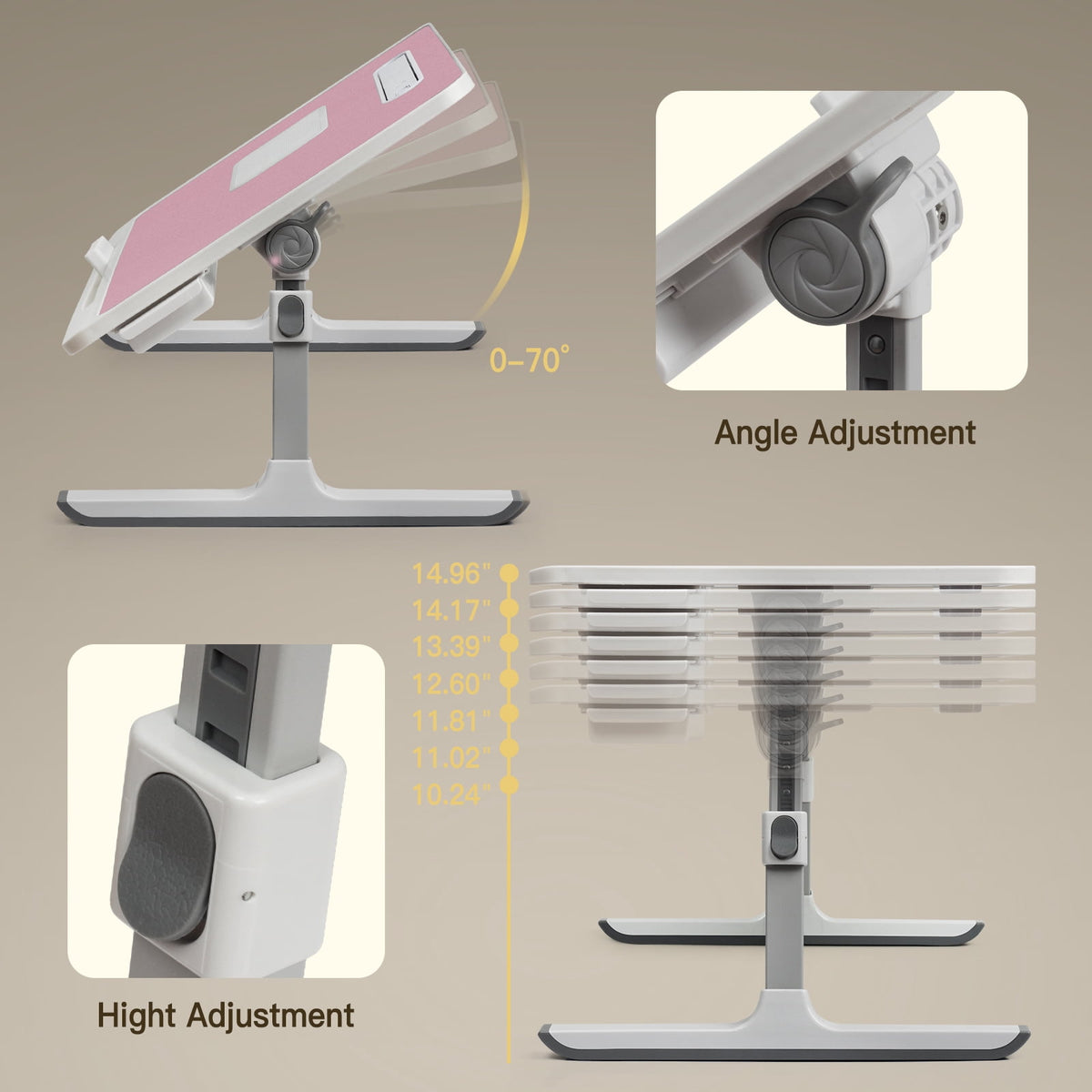PHANCIR Folding Lap Desk with Cooling Fan and LED Light, Pink