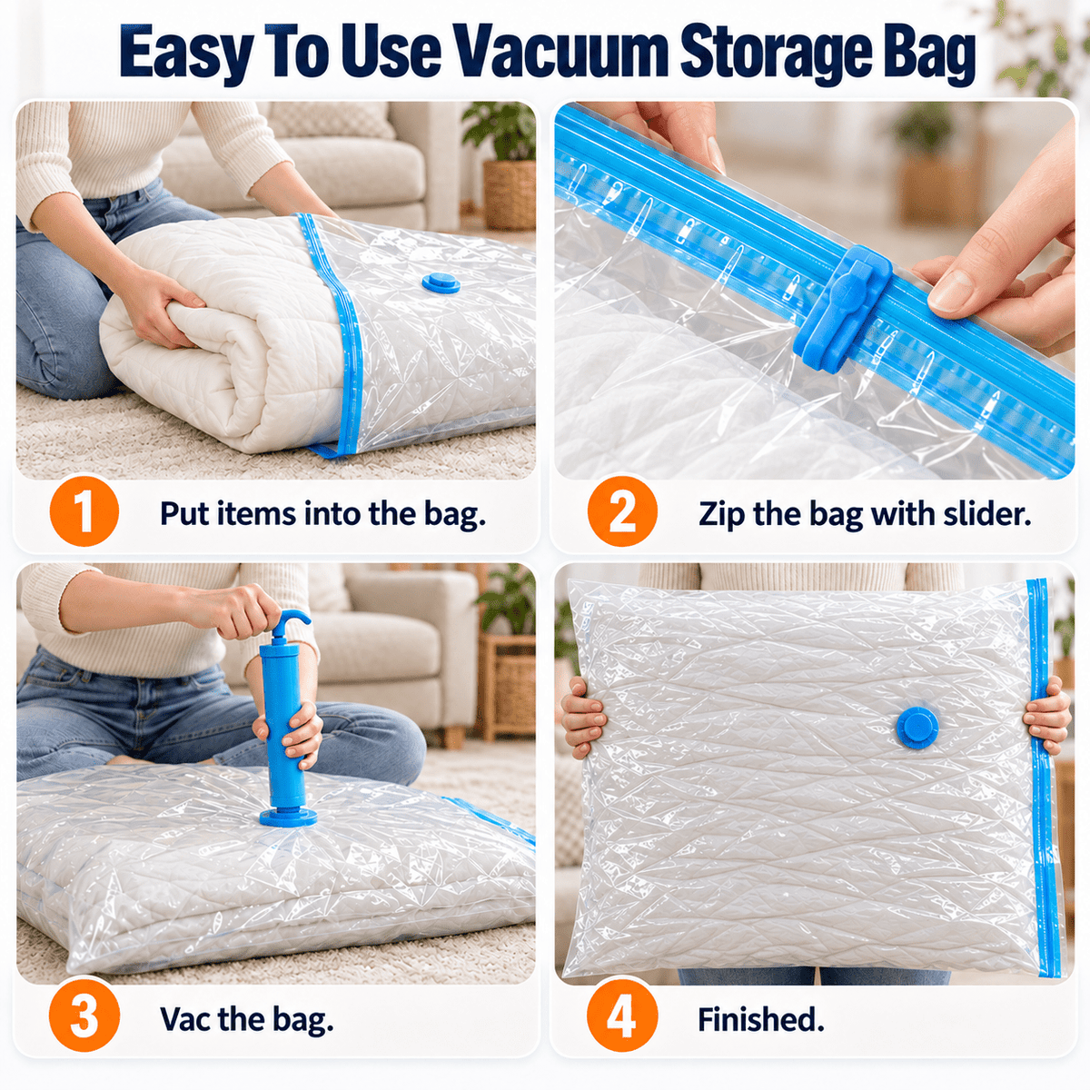 PHANCIR 12-Pack Jumbo Vacuum Storage Bags with Hand Pump
