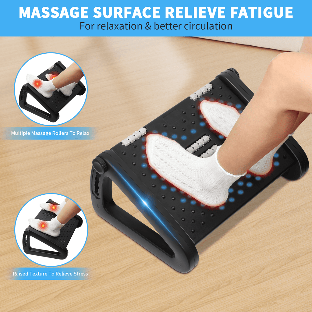 PHANCIR Under Desk Foot Rest, 6 Heights, Massage Roller & Suction Cups