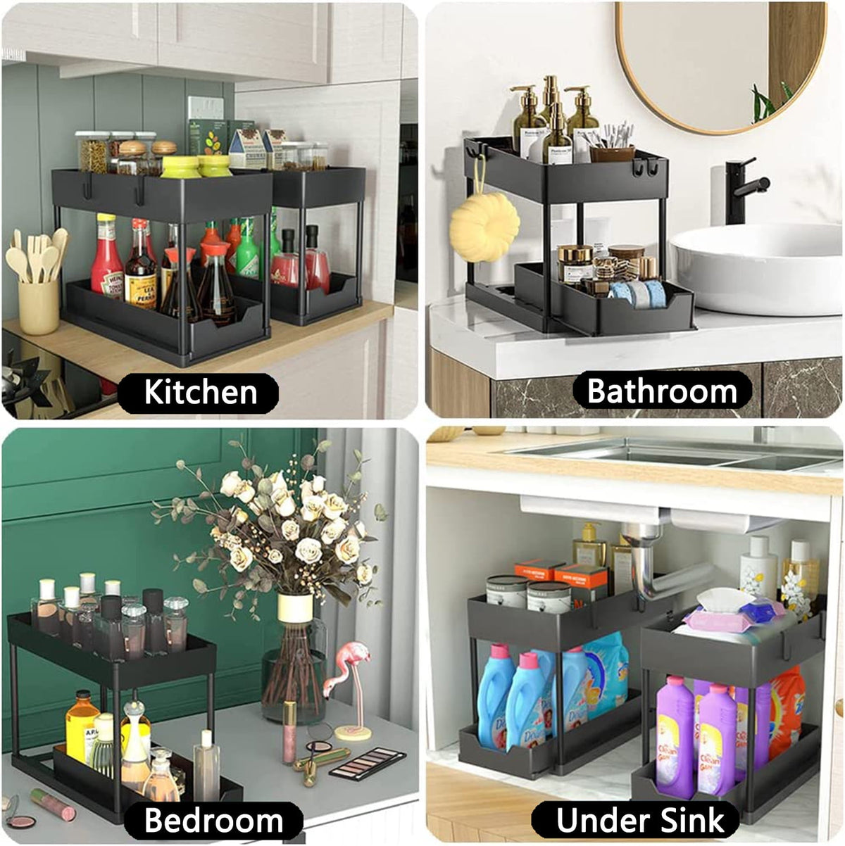 PHANCIR 2-Pack 2-Tier Sliding Under Sink Organizer