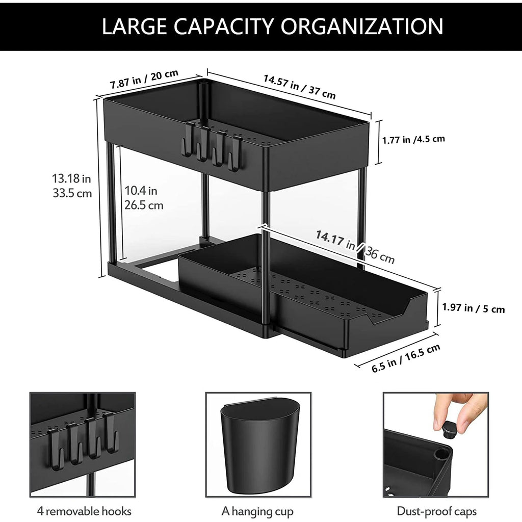 PHANCIR 2-Pack 2-Tier Sliding Under Sink Organizer