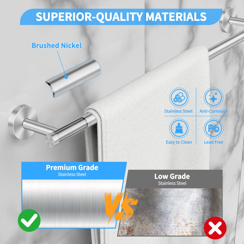 PHANCIR 7-Piece Stainless Steel Bathroom Hardware Set, Nickel-Silver