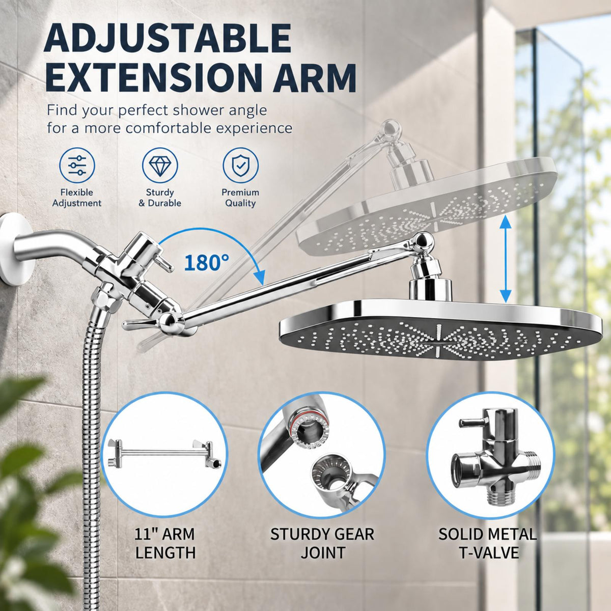 12" Rain Shower Head Combo, High Pressure Rainfall & 6 Spray Handheld Shower Head