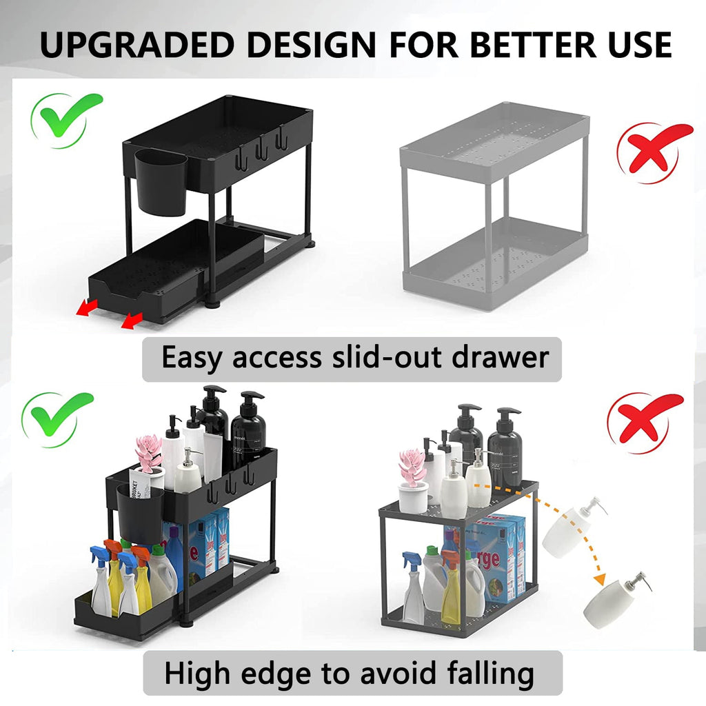 PHANCIR 2-Pack 2-Tier Sliding Under Sink Organizer