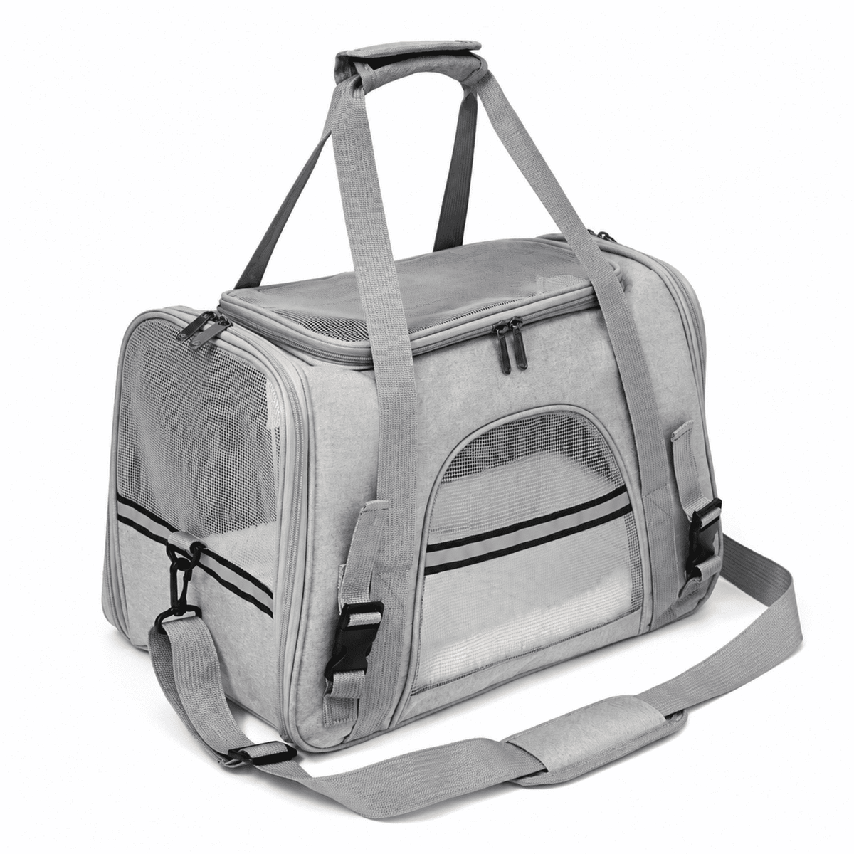 PHANCIR 17.32-Inch Foldable Soft-Sided Cat Carrier with Plush Mat, Gray