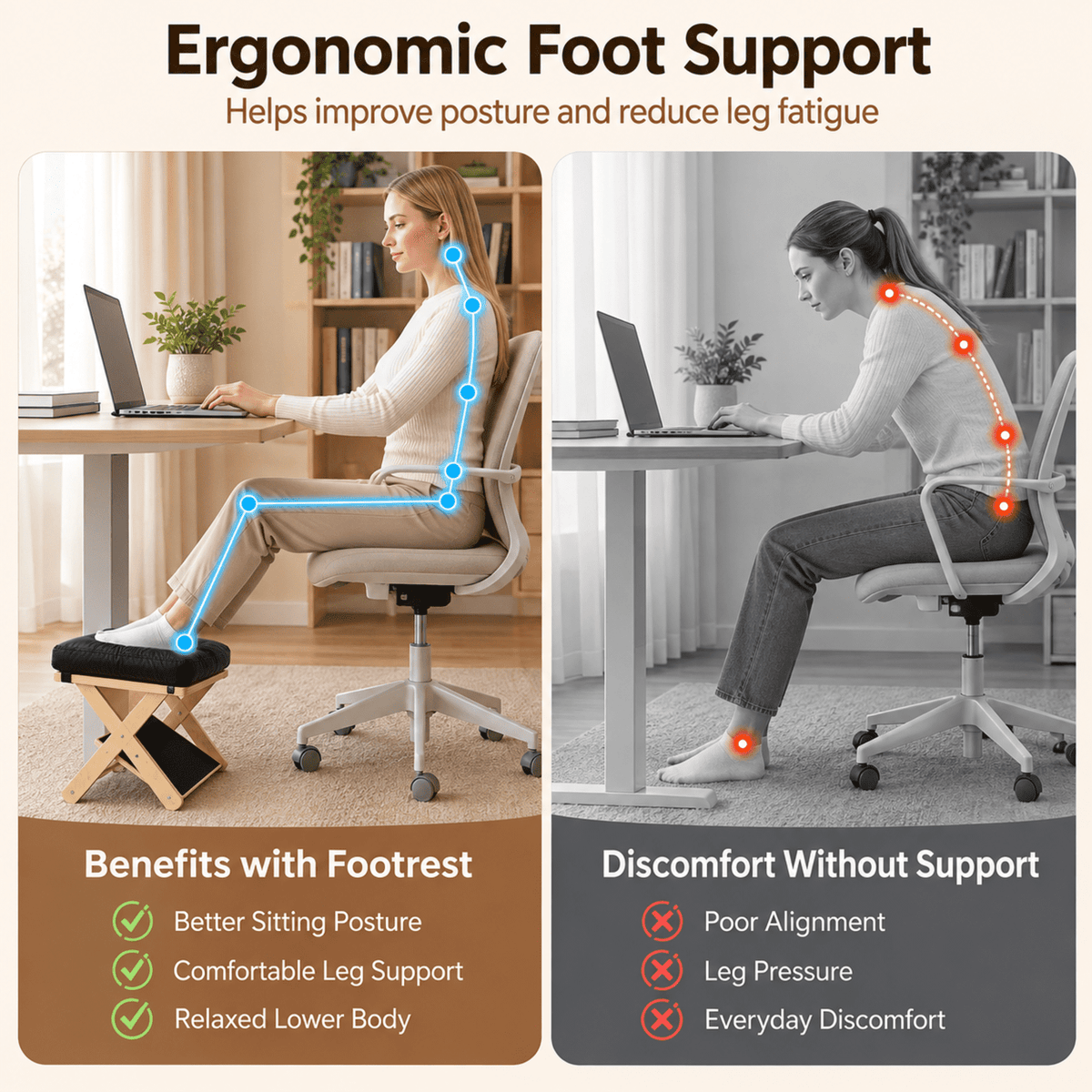 PHANCIR 2-Tier Wooden Under Desk Footrest