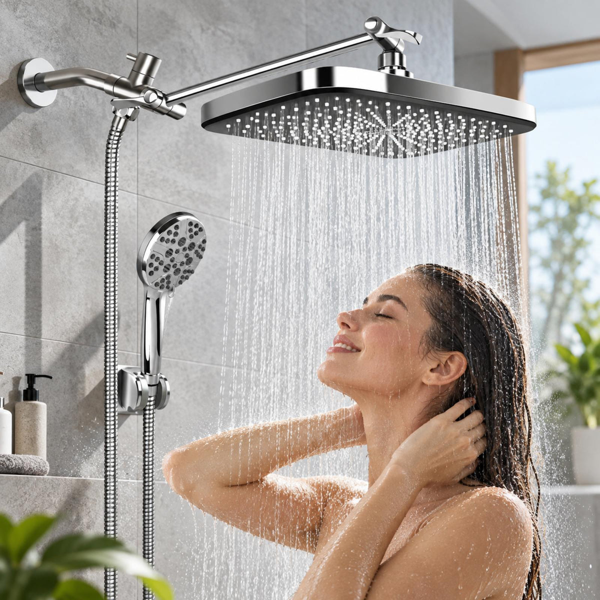 12" Rain Shower Head Combo, High Pressure Rainfall & 6 Spray Handheld Shower Head