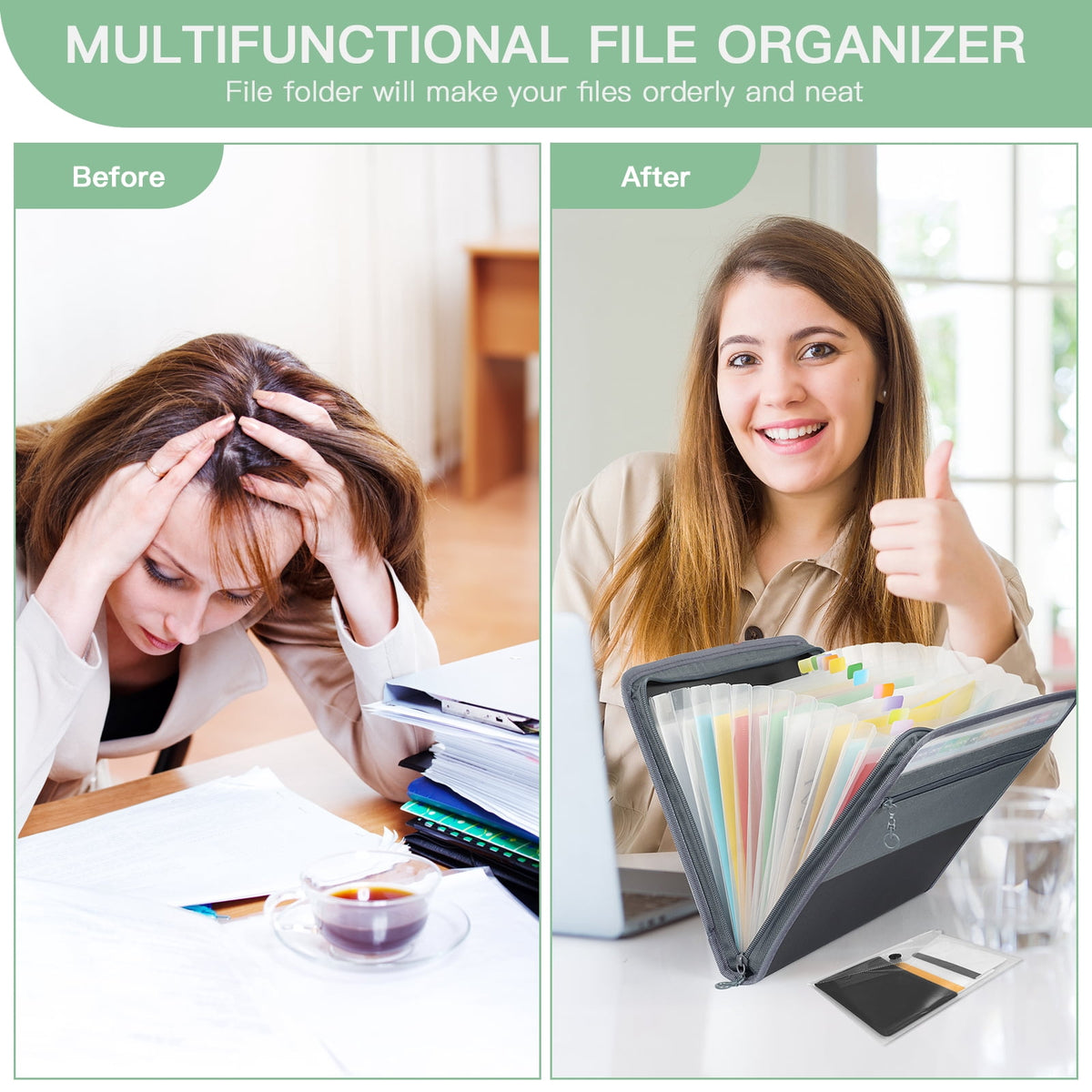 PHANCIR 2-Pack A7 13-Pocket Accordion File Organizer with Zipper