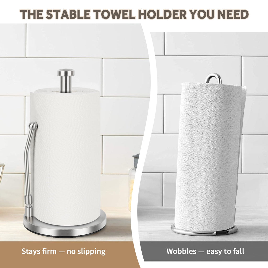 PHANCIR Paper Towel Holder with Spring Arm and Weighted Base, Silver