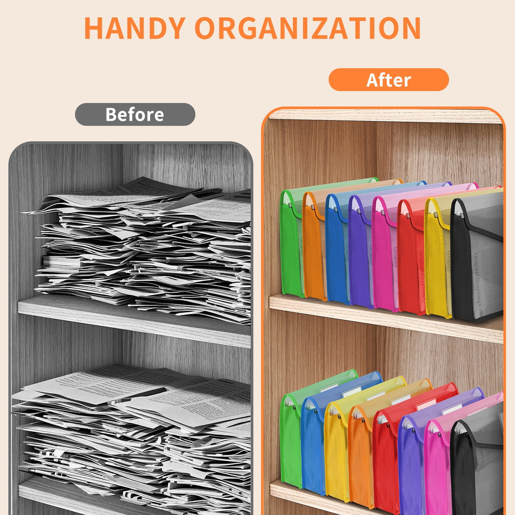 PHANCIR 8-Pack Expanding File Folders, Snap Closure, A4/Letter, Multicolor