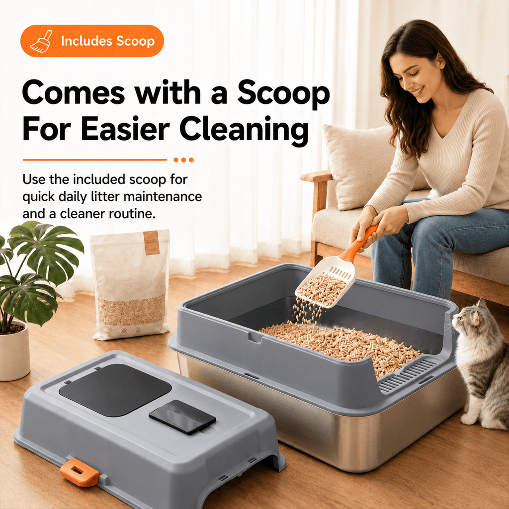PHANCIR XL Stainless Steel Cat Litter Box with Lid, Gray