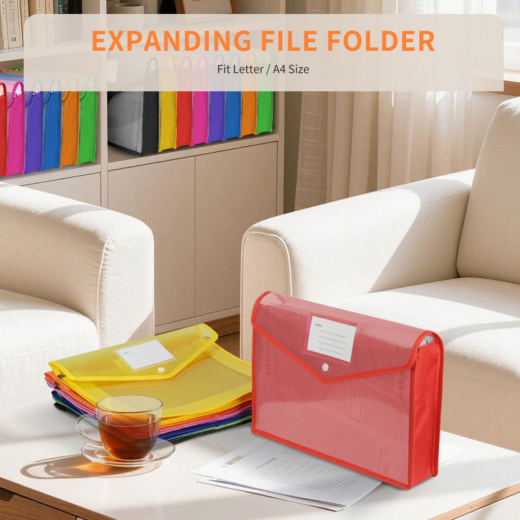 PHANCIR 8-Pack Expanding File Folders, Snap Closure, A4/Letter, Multicolor