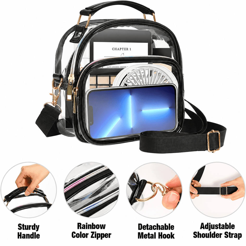 PHANCIR Clear Crossbody Stadium Bag, Black