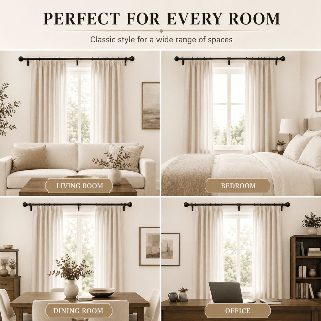 PHANCIR 28-48 Inch Adjustable Curtain Rod with 2 Brackets, Black