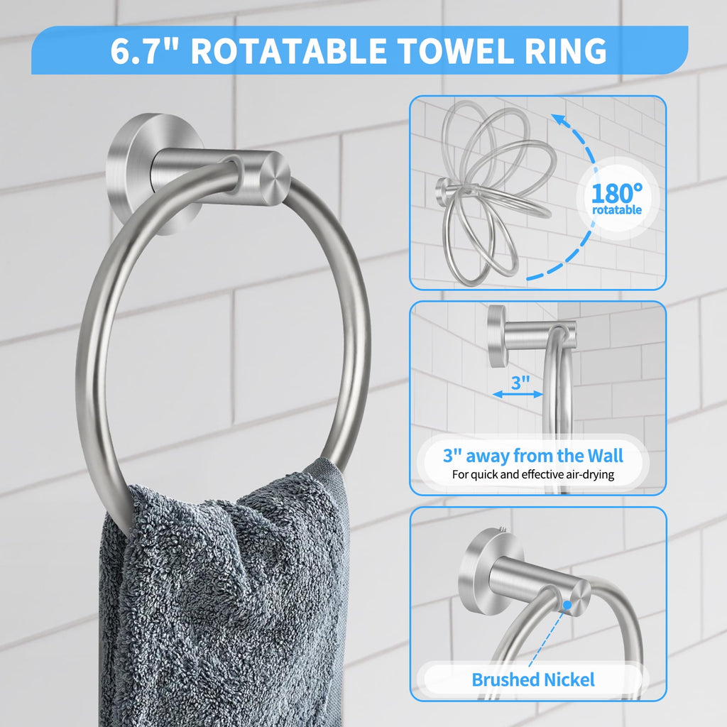PHANCIR 7-Piece Stainless Steel Bathroom Hardware Set, Nickel-Silver