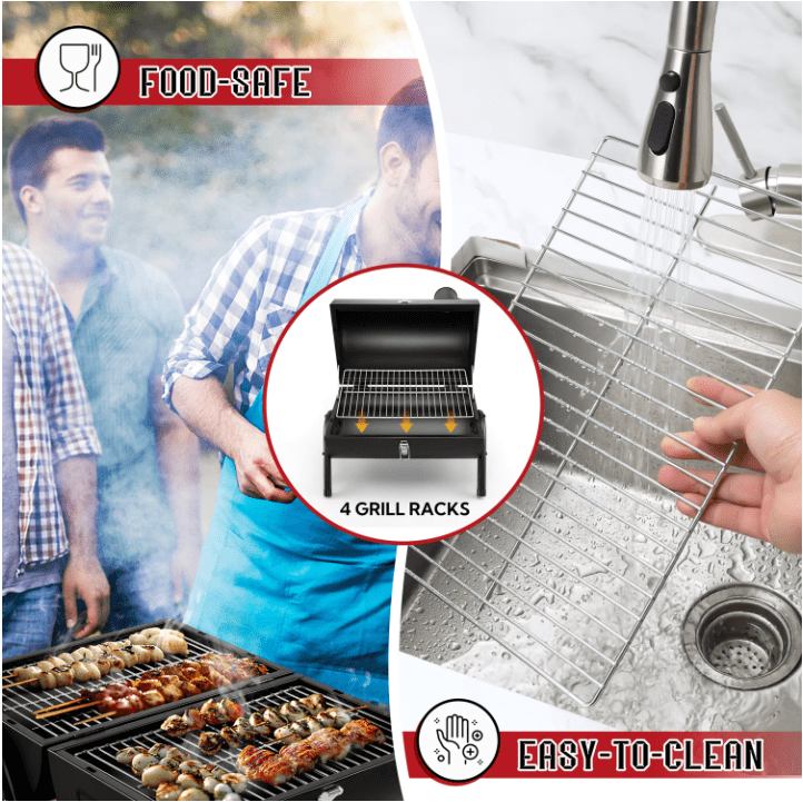 Portable Barrel Charcoal Grill and Tabletop BBQ Smoker, Black