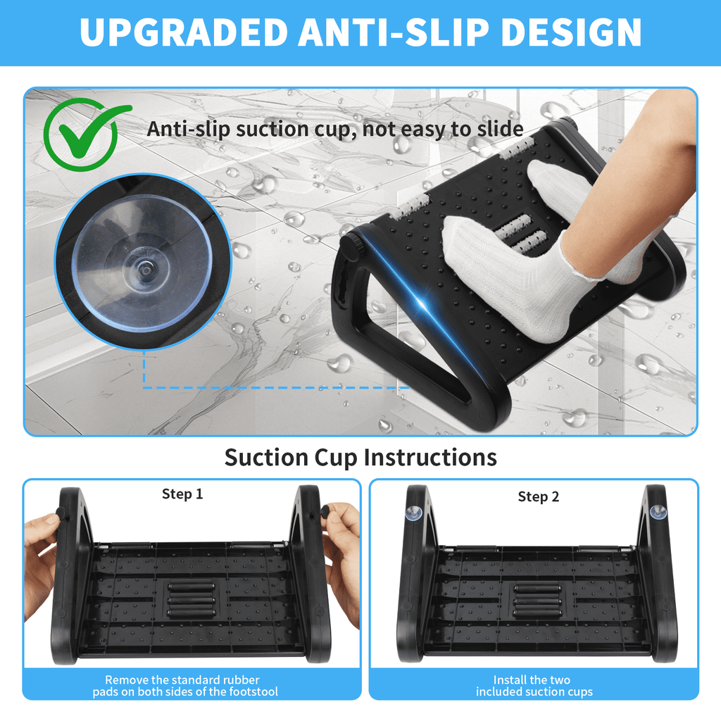 PHANCIR Under Desk Foot Rest, 6 Heights, Massage Roller & Suction Cups