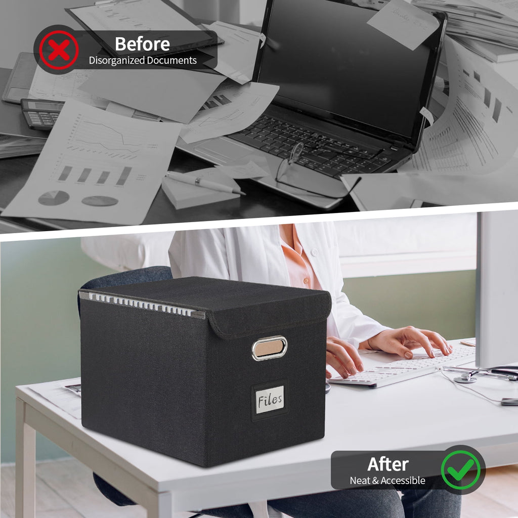 PHANCIR 2-Pack Collapsible File Storage Boxes with Lids