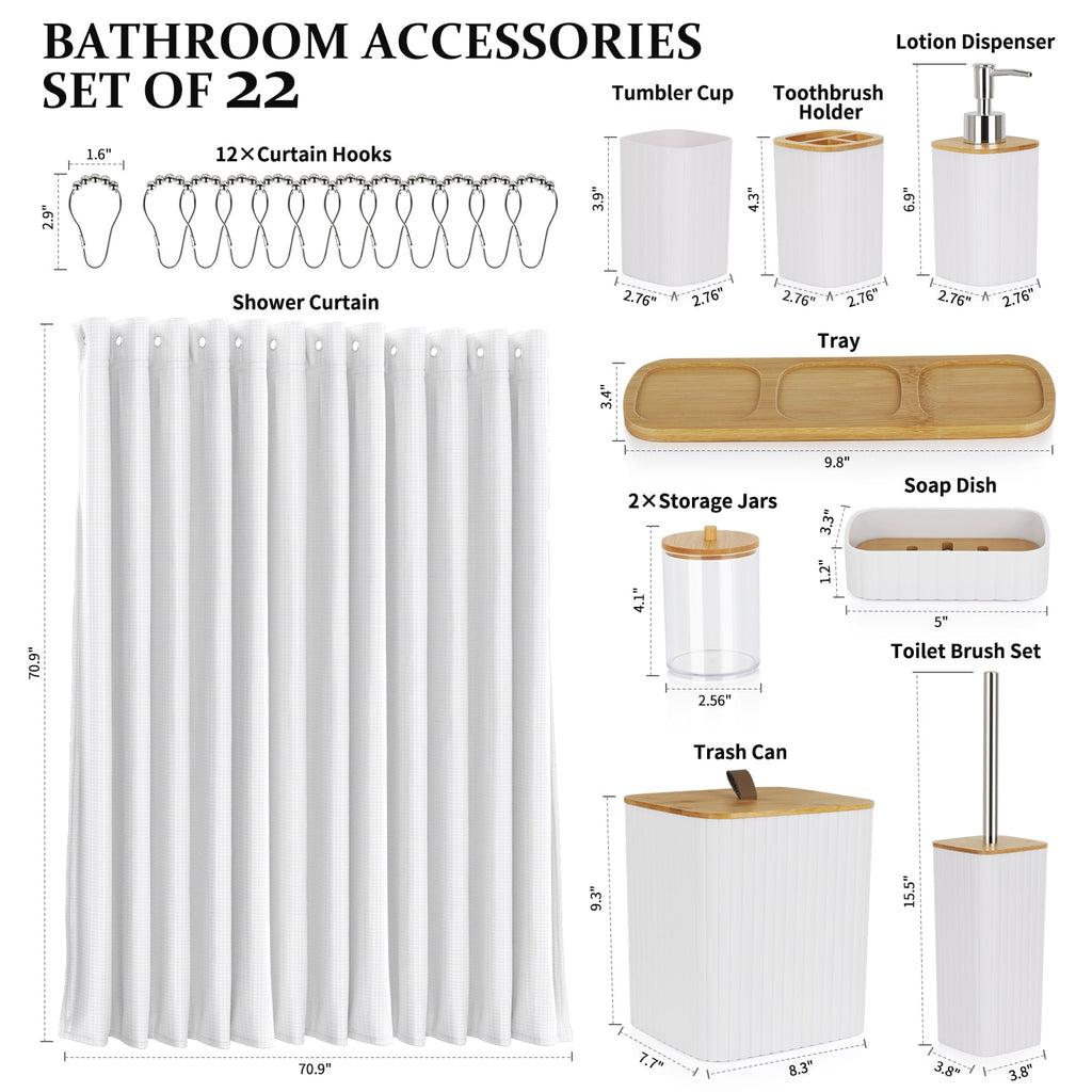 PHANCIR 22-Piece Bathroom Accessories Set with Shower Curtain, White