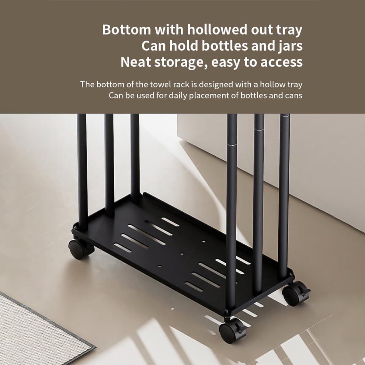 PHANCIR 3-Tier Rolling Towel Rack with Bottom Storage Shelf, Black