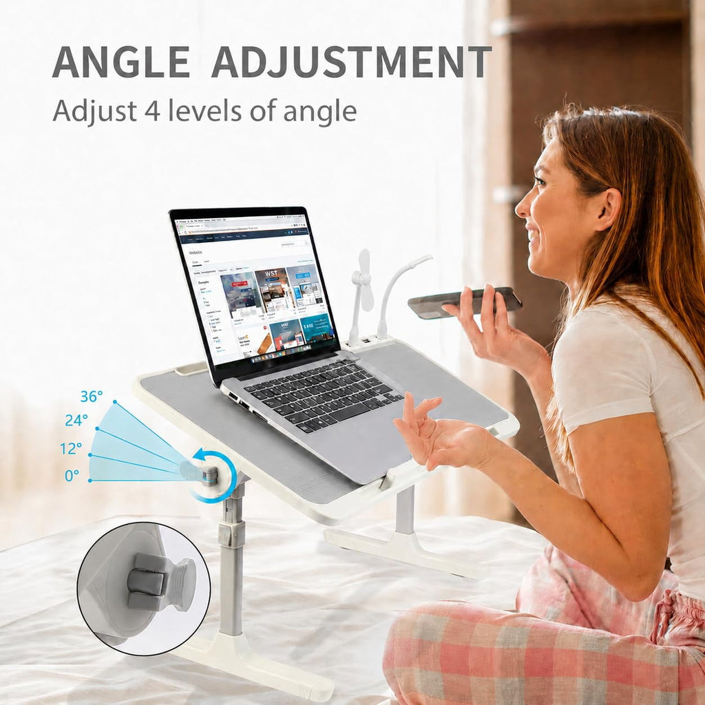 PHANCIR Adjustable Folding Lap Desk with USB Fan and LED Light, Gray