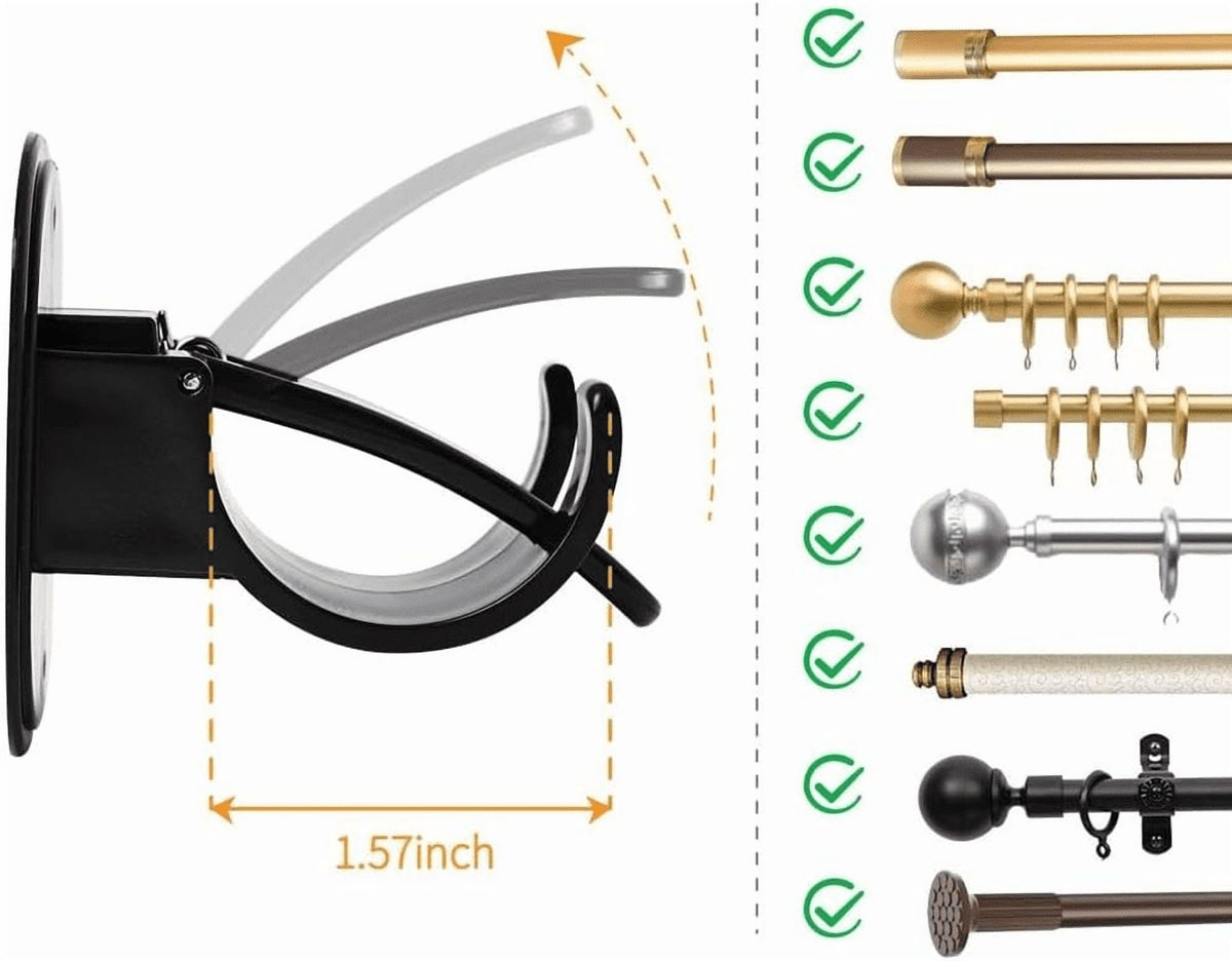 PHANCIR 6-Pack No-Drill Curtain Rod Brackets, Black