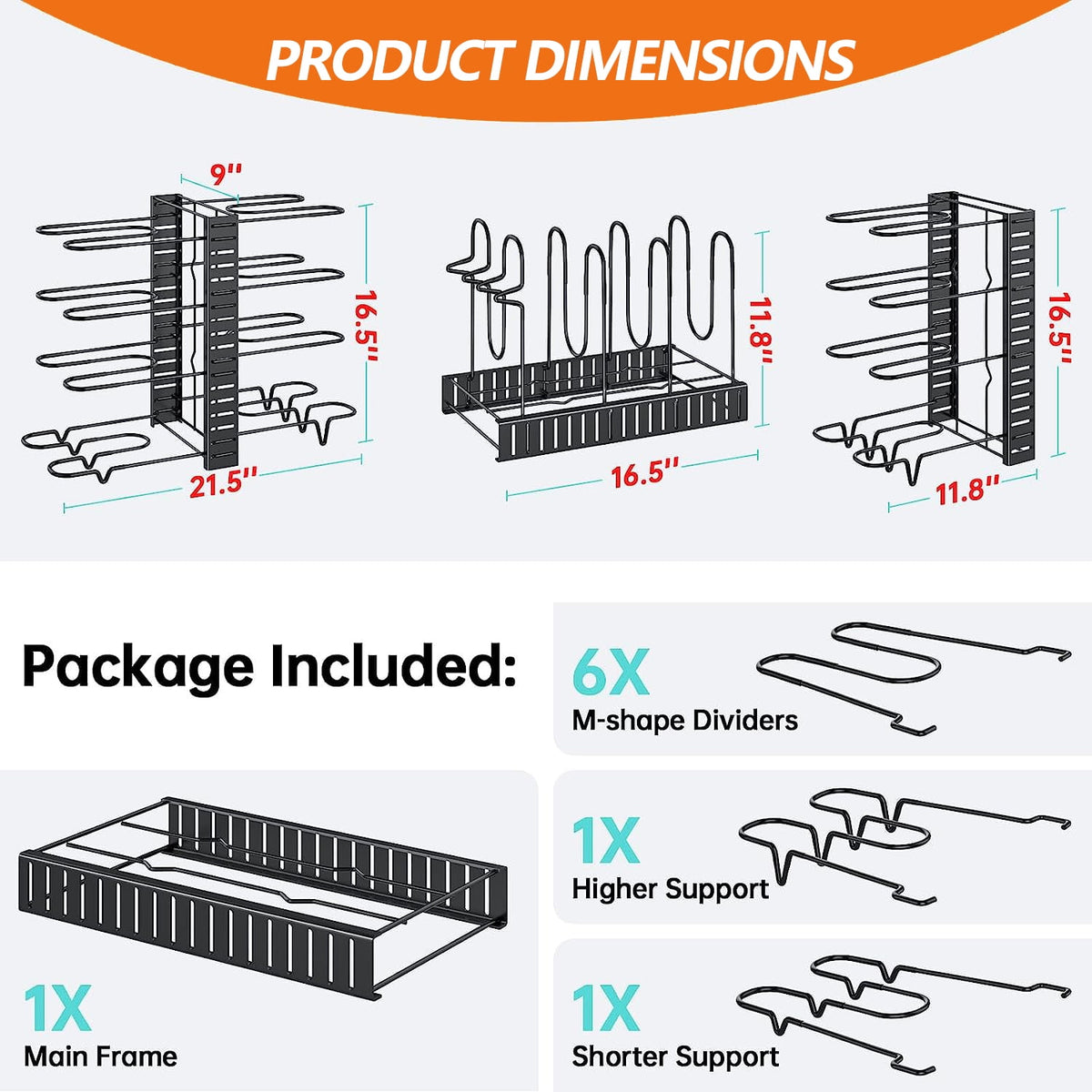 PHANCIR Adjustable 8-Tier Pot & Pan Organizer Rack with Anti-Slip Pads