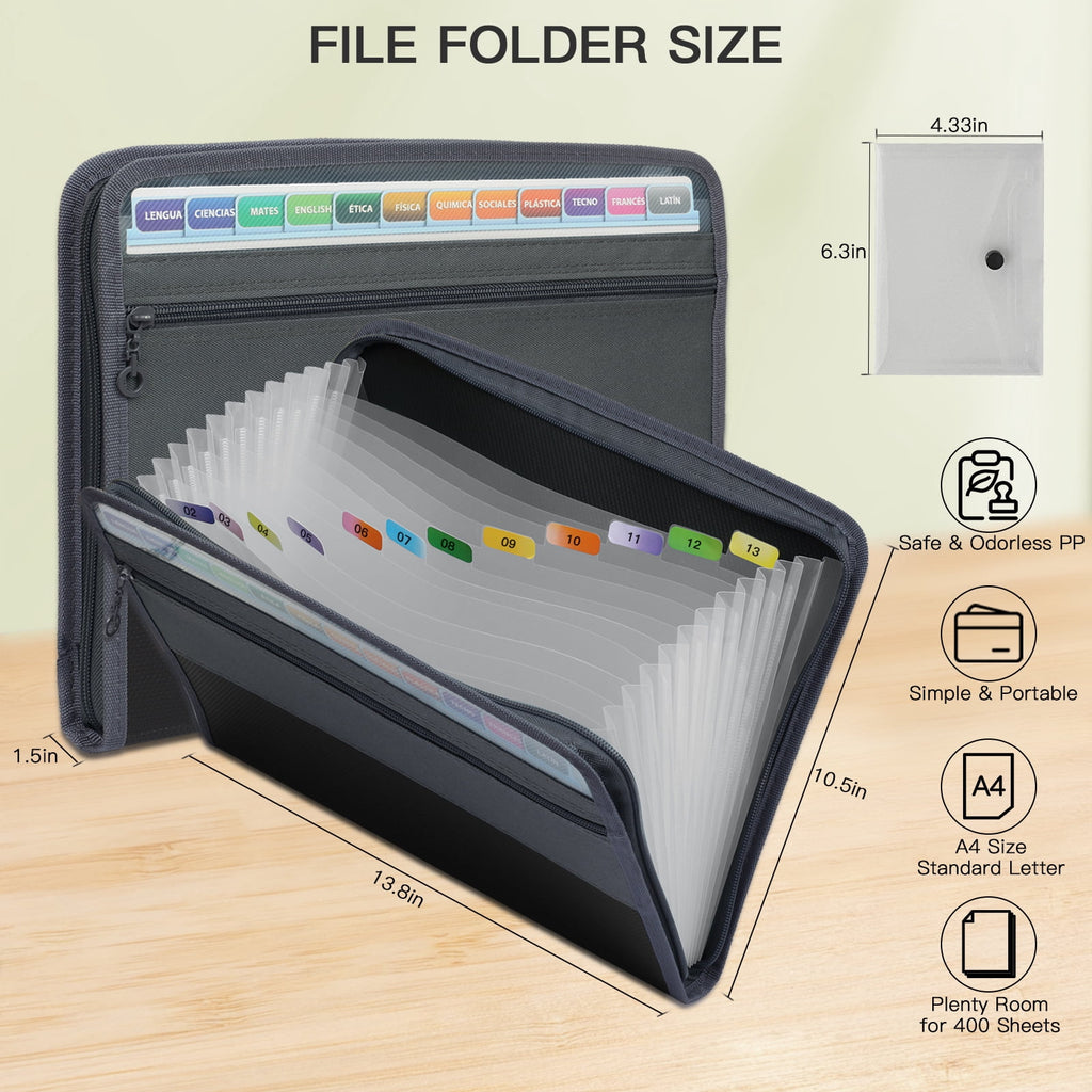 PHANCIR 2-Pack A7 13-Pocket Accordion File Organizer with Zipper