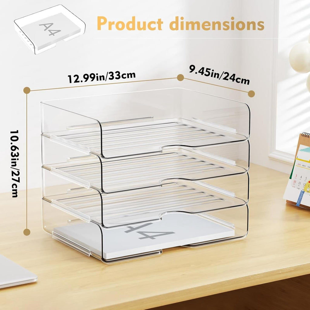 PHANCIR Clear 4-Tier Stackable Desk Organizer for A4 & Letter Paper