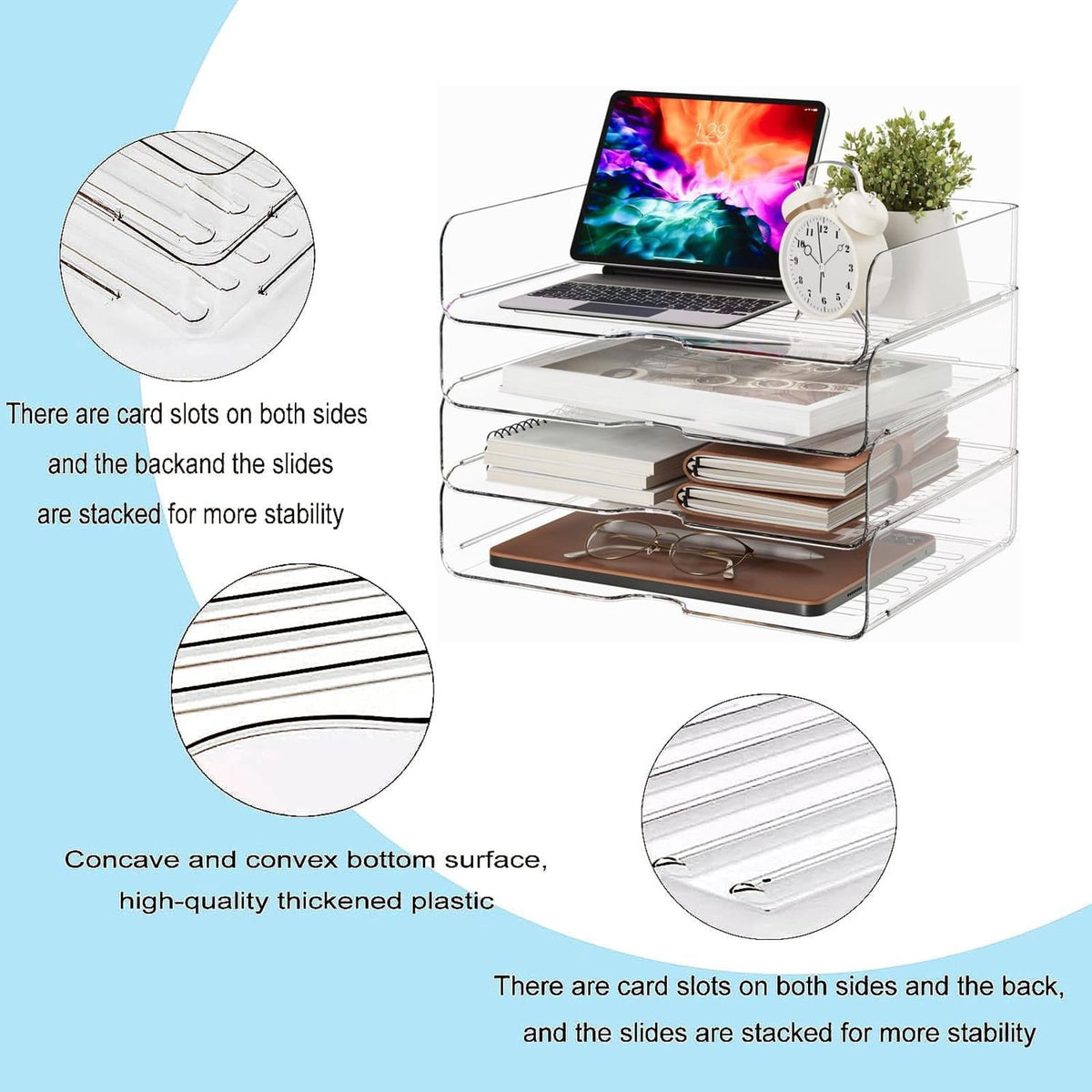 PHANCIR Clear 4-Tier Stackable Desk Organizer for A4 & Letter Paper
