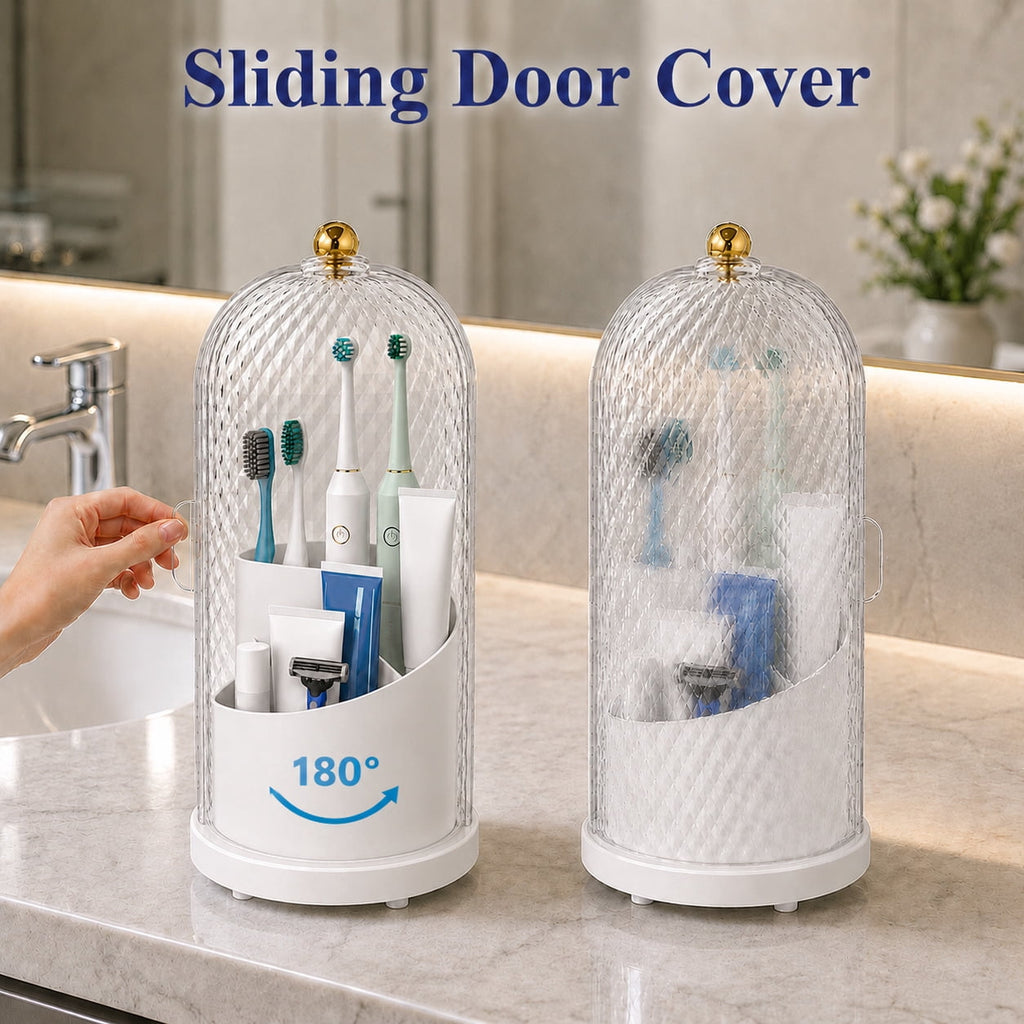 3-Slot Rotating Toothbrush Holder with Cover and Drainage Holes