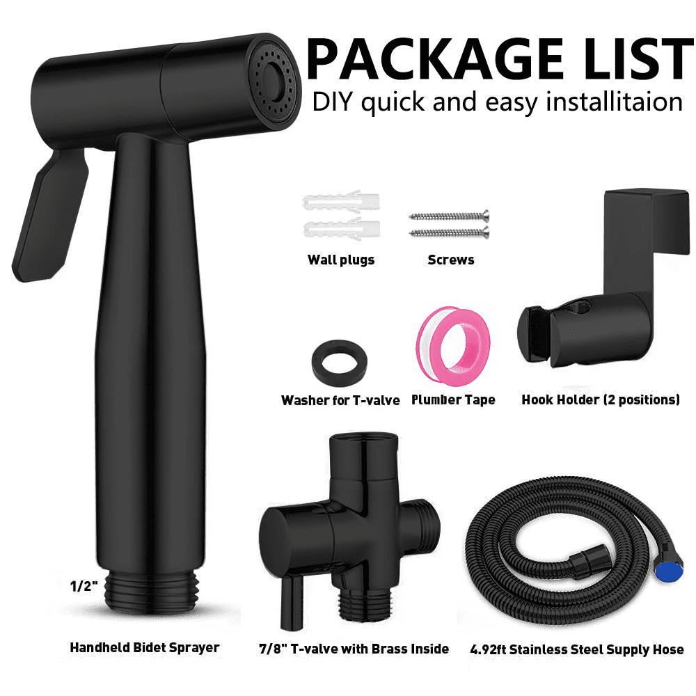 PHANCIR 2-Pack Stainless Steel Handheld Bidet Sprayer, Black